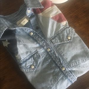 Denim Button up shirt with American flag print